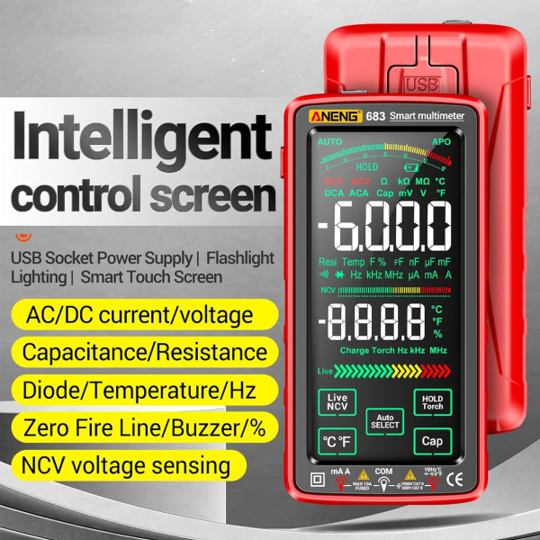 Фото - Мультиметр Aneng 683 750V AC/ 1000V DC Voltage, 10A AC/DC Current, NCV, VA кольоров.дисплей, Smart