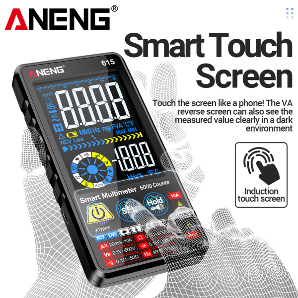 Фото - Мультиметр Aneng 615 600V AC/DC Voltage, 10A AC/DC Current, NCV, VA кольоров.дисплей, Smart