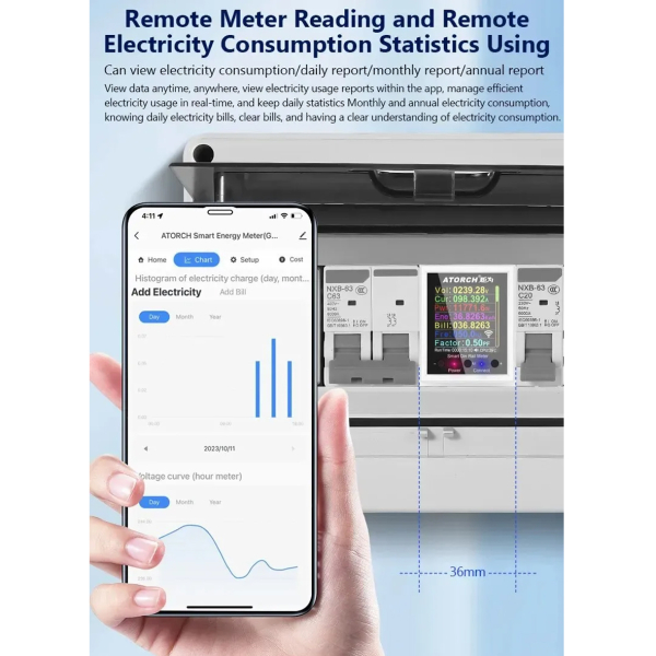 Фото - Лічильник електроенергії 1ф 100А WiFi Smart з розмикачем ATORCH GR2PWS з кольоровим дисплеєм