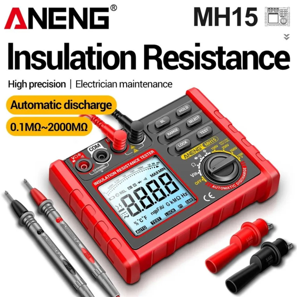 Фото - Тестер опору ізоляції Aneng MH15 750V AC/ 1000V DC Voltage, тест 100-1000V / 0,1МОм - 2000МОм, опір 0Ом - 60МОм, LCD з підсвіткою