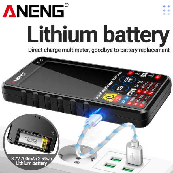 Фото - Мультиметр Aneng 615 600V AC/DC Voltage, 10A AC/DC Current, NCV, VA кольоров.дисплей, Smart