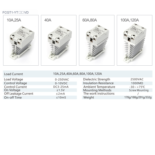 Фото - SSR регулятор потужності 1фаза  FCGT1-YT60VD, 60А, DC-AC (86540)