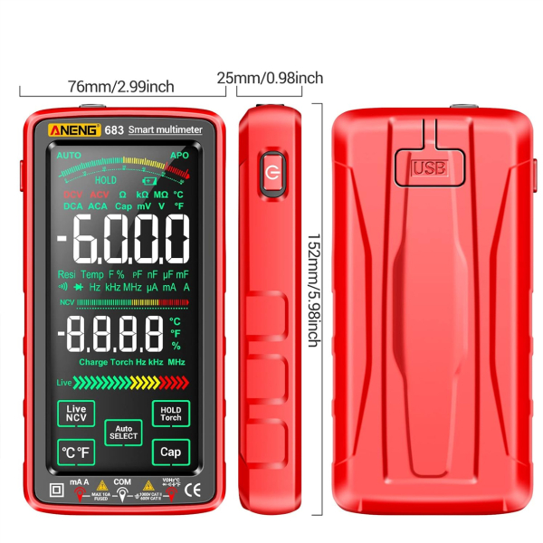 Фото - Мультиметр Aneng 683 750V AC/ 1000V DC Voltage, 10A AC/DC Current, NCV, VA кольоров.дисплей, Smart