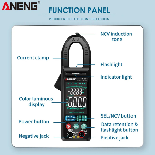 Фото - Струмові (токові) кліщі Aneng  ST211 600V AC/DC Voltage, 400A AC Current, NCV, мультиметр, кольор. дисплей, True RMS