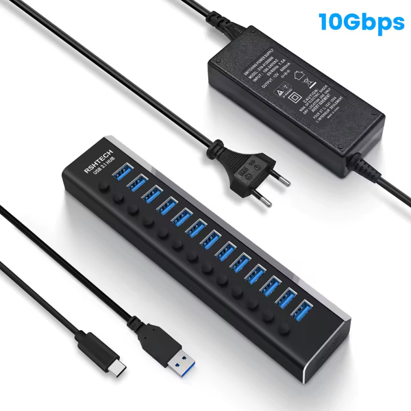 Фото - USB-хаб 3.1 Gen 2 HUB, 10Gbps, 13 портів USB 3.1 Gen 2, з блоком живлення 12V 6A
