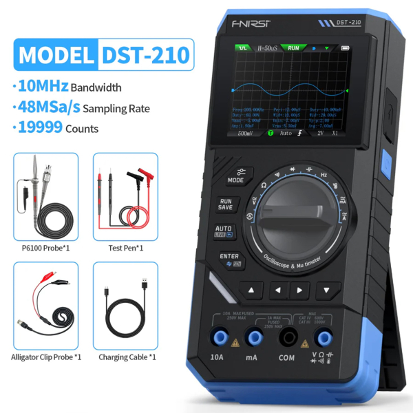 Фото - FNIRSI DST-210, цифровий мультиметр / портативний осцилограф 10 МГц / генератор сигналів / 19999 Count Smart професійний тестер TRUE RMS