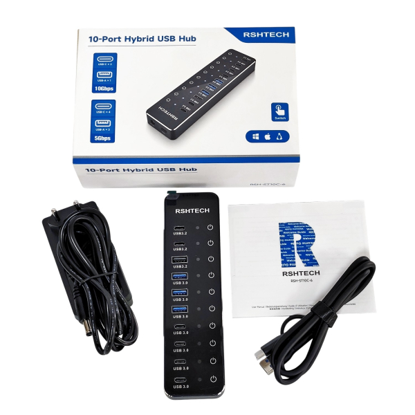 Фото - USB-хаб HUB, 10 портів (3хUSB 3.2 10Gbps + 7хUSB 3.0 5Gbps), з блоком живлення 12V 5A