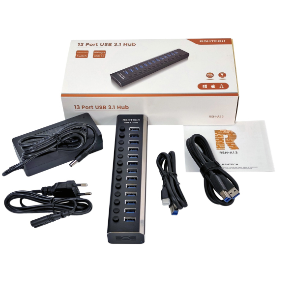Фото - USB-хаб 3.1 Gen 2 HUB, 10Gbps, 13 портів USB 3.1 Gen 2, з блоком живлення 12V 6A