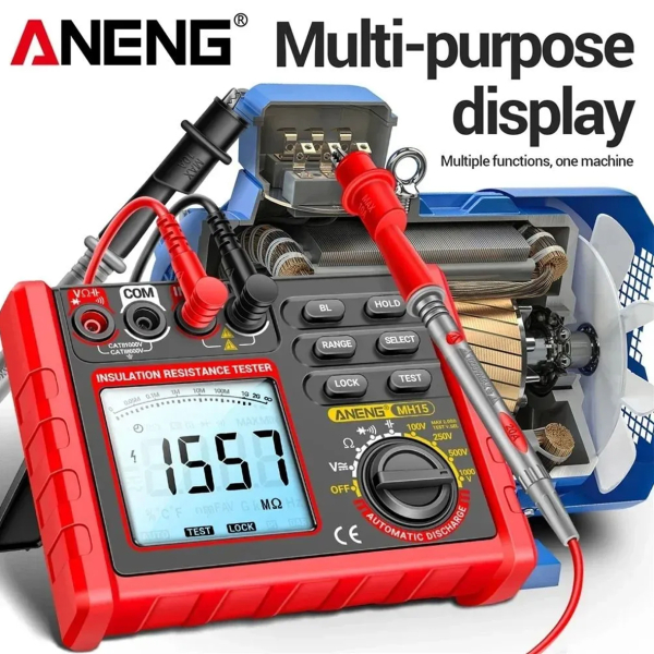 Фото - Тестер опору ізоляції Aneng MH15 750V AC/ 1000V DC Voltage, тест 100-1000V / 0,1МОм - 2000МОм, опір 0Ом - 60МОм, LCD з підсвіткою