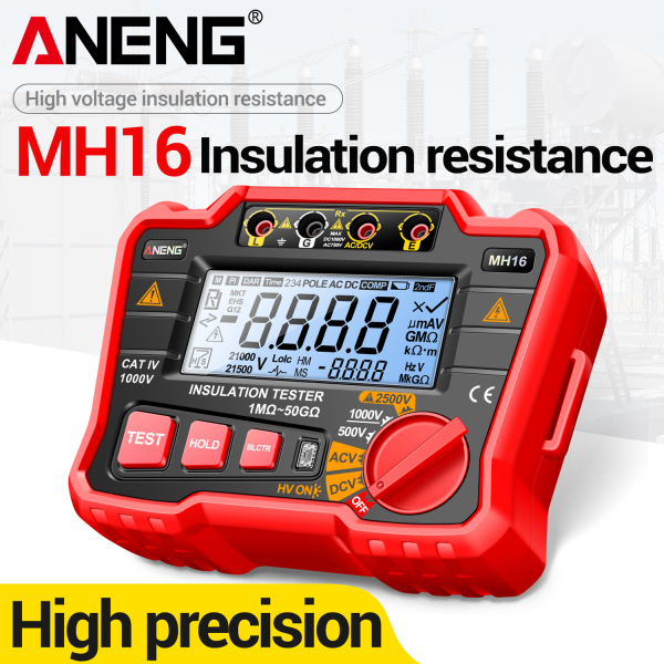 Фото - Тестер опору ізоляції Aneng MH16 750V AC/ 1000V DC Voltage, тест 500-2500V / 1МОм - 50ГОм, опір 0Ом - 50ГОм, LCD з підсвіткою