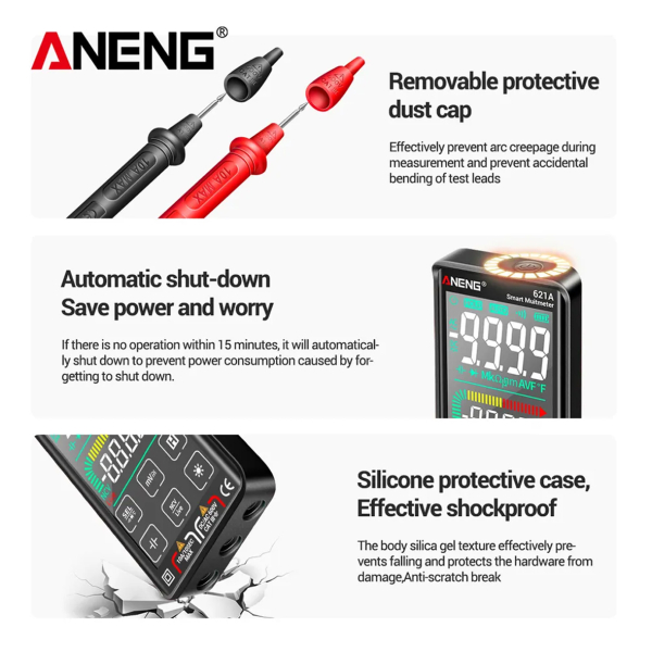 Фото - Мультиметр Aneng 621A 1000V AC/DC Voltage, 10A AC/DC Current, NCV, VA кольоров.дисплей, True RMS, Smart, літієвий акумулятор