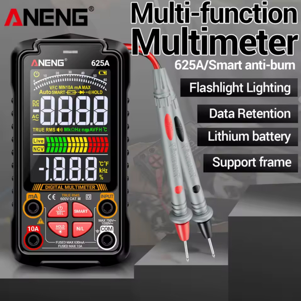 Фото - Мультиметр Aneng 625A 750V AC/ 1000V DC Voltage, 10A AC/DC Current, NCV, VA кольоров.дисплей, True RMS, Smart, літієвий акумулятор