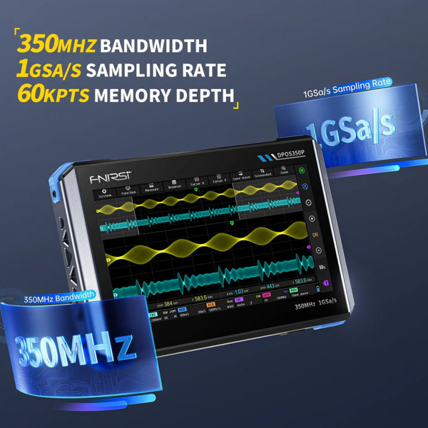 Фото - FNIRSI DPOS350P 4-в-1, 2 щупи, 350MHz*2 планшетний осцилограф / генератор сигналів / аналізатор спектру / аналізатор частотної характеристики, розширена комплектація
