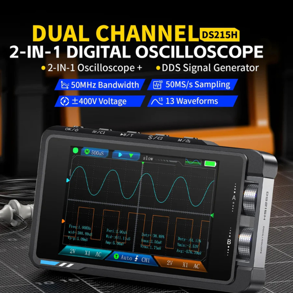 Фото - FNIRSI DS215H, 2 щупи, 50MHz*2 осцилограф / генератор сигналів, розширена комплектація