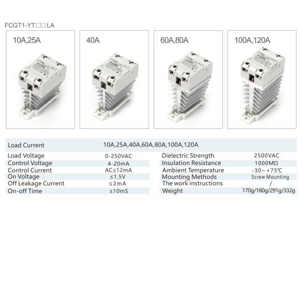 Фото - SSR регулятор потужності 1фаза  FCGT1-YT80VD, 80А, DC-AC (86545)