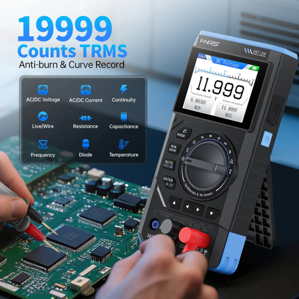 Фото - FNIRSI DST-210, цифровий мультиметр / портативний осцилограф 10 МГц / генератор сигналів / 19999 Count Smart професійний тестер TRUE RMS