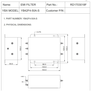 Фото - Фільтр ВЧ EMI 250VAC 50A 1ф YB42F4-50A-S
