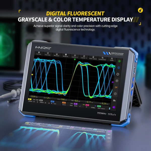 Фото - FNIRSI DPOS350P 4-в-1, 2 щупи, 350MHz*2 планшетний осцилограф / генератор сигналів / аналізатор спектру / аналізатор частотної характеристики, розширена комплектація