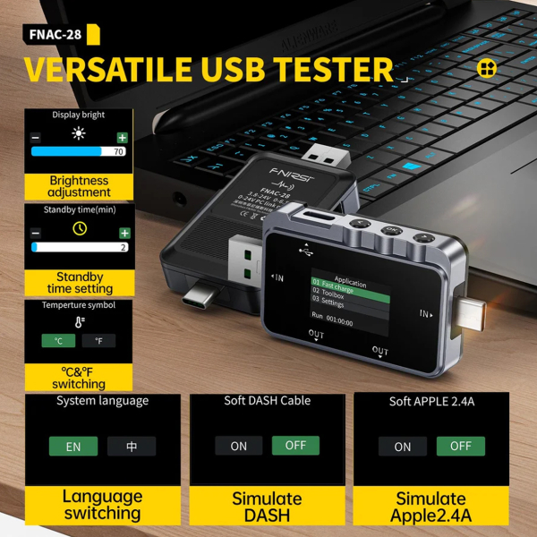 Фото - FNIRSI FNAC-28 USB тестер цифровий (струм/напруга/потужність)
