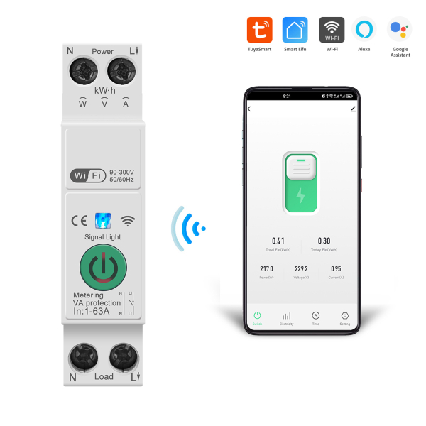 Фото - Лічильник електроенергії 1ф 63А WiFi Smart MINI з розмикачем без дисплея GREEN