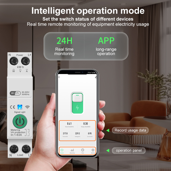 Фото - Лічильник електроенергії 1ф 63А WiFi Smart MINI з розмикачем без дисплея GREEN