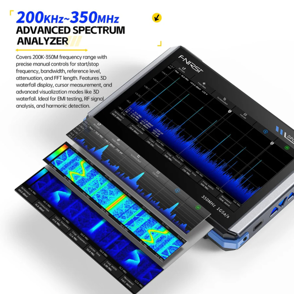 Фото - FNIRSI DPOS350P 4-в-1, 2 щупи, 350MHz*2 планшетний осцилограф / генератор сигналів / аналізатор спектру / аналізатор частотної характеристики, розширена комплектація