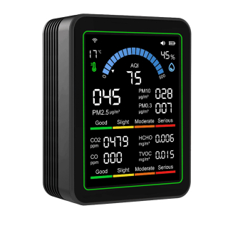 Фото - Монітор якості довкілля Z N-MT13W чорний, AQI, CO2, CO, PM2.5, PM10, PM0.3, температура, вологість, HCHO, TVOC, WiFi Tuya, історія