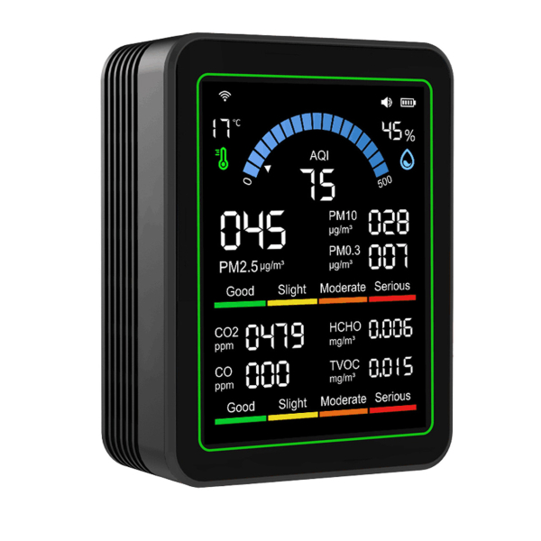 Фото - Монітор якості довкілля Z N-MT13W чорний, AQI, CO2, CO, PM2.5, PM10, PM0.3, температура, вологість, HCHO, TVOC, WiFi Tuya, історія