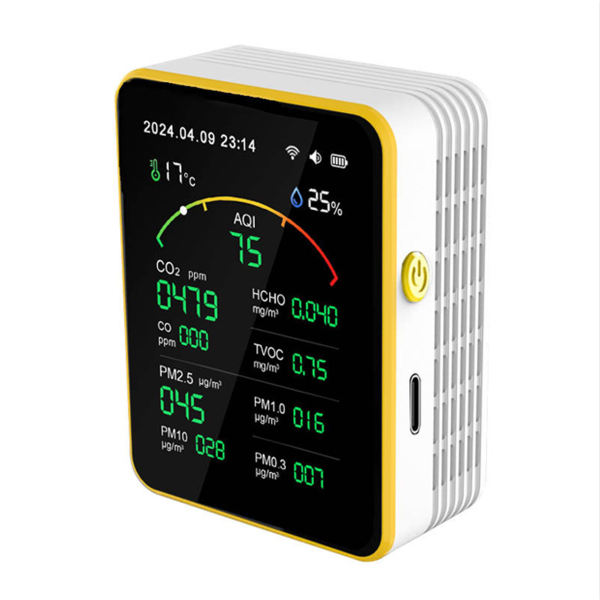 Фото - Монітор якості довкілля ZN-MT15 білий, AQI, CO2, CO, PM2.5, PM1.0, PM10, PM0.3, температура, вологість, час, дата, HCHO, TVOC, WiF