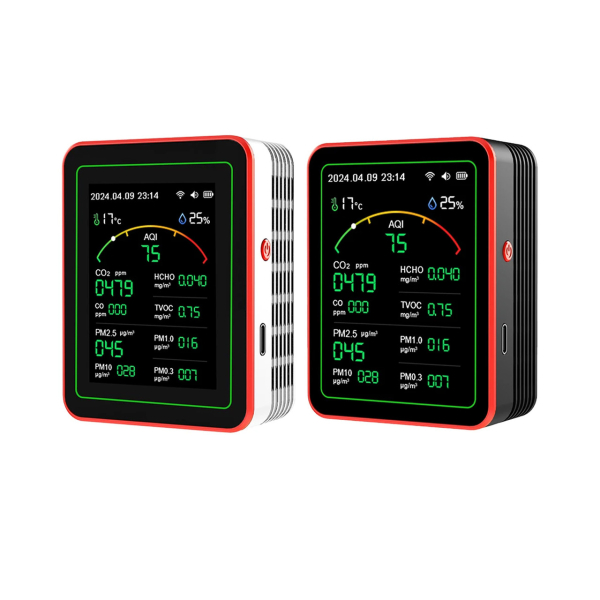 Фото - Монітор якості довкілля ZN-MT29 чорний, AQI, CO2, CO, PM2.5, PM1.0, PM10, PM0.3, температура, вологість, час, дата, HCHO, TVOC, Wi