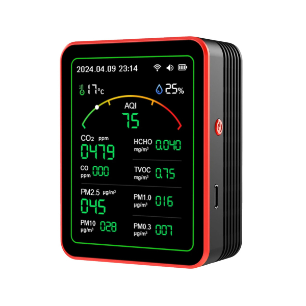 Фото - Монітор якості довкілля ZN-MT29 чорний, AQI, CO2, CO, PM2.5, PM1.0, PM10, PM0.3, температура, вологість, час, дата, HCHO, TVOC, Wi