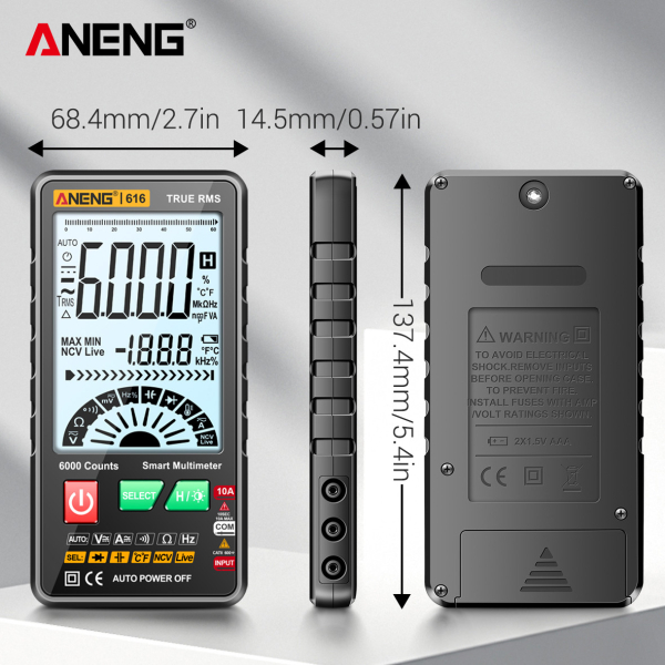Фото - Мультиметр Aneng 616 600V AC/DC Voltage, 10A AC/DC Current, NCV, LCD с подсветкой, True RMS, Smart