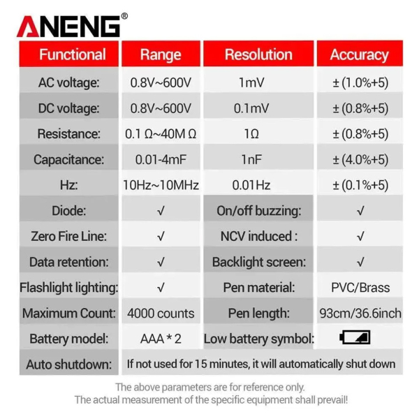 Фото - Мультиметр Aneng A3006 600V AC/DC Voltage, NCV, LCD с подсветкой, Smart