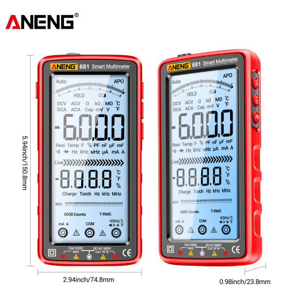 Фото - Мультиметр Aneng 681 750V AC/ 1000V DC Voltage, 10A AC/DC Current, NCV, LCD с подсветкой, True RMS, Smart
