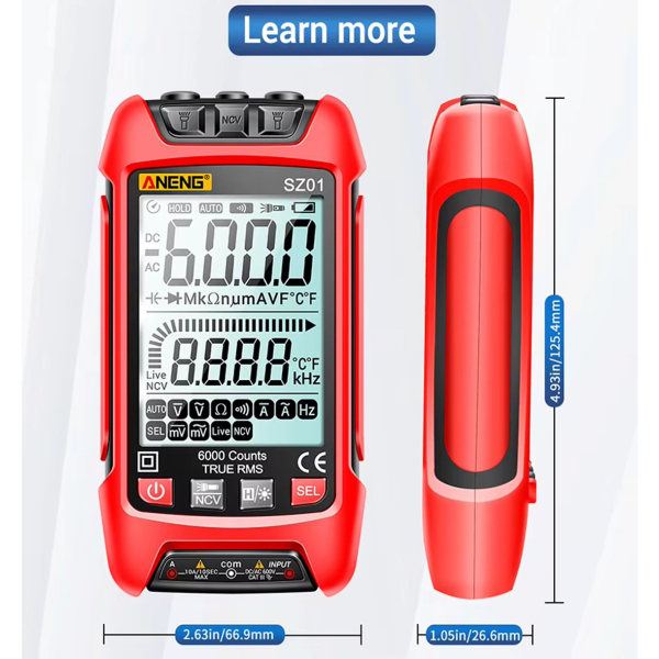 Фото - Мультиметр Aneng SZ01 600V AC/DC Voltage, 10A AC/DC Current, NCV, LCD с подсветкой, True RMS, Smart