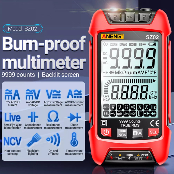 Фото - Мультиметр Aneng SZ02 1000V AC/DC Voltage, 10A AC/DC Current, NCV, LCD с подсветкой, True RMS, Smart