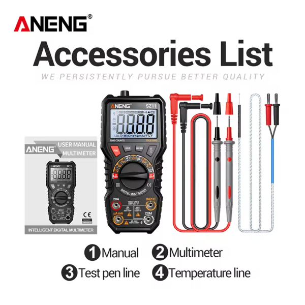 Фото - Мультиметр Aneng SZ11 750V AC/ 1000V DC Voltage, 20A AC/DC Current, NCV, LCD с подсветкой, True RMS