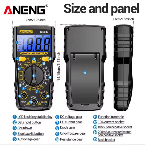 Фото - Мультиметр Aneng SZ306 600V AC/DC Voltage, 10A DC Current, LCD с подсветкой