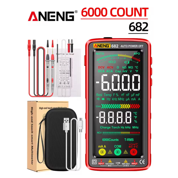 Фото - Мультиметр Aneng 682 750V AC/ 1000V DC Voltage, 10A AC/DC Current, NCV, VA цветной дисплей, True RMS, Smart, литиевый аккумулятор