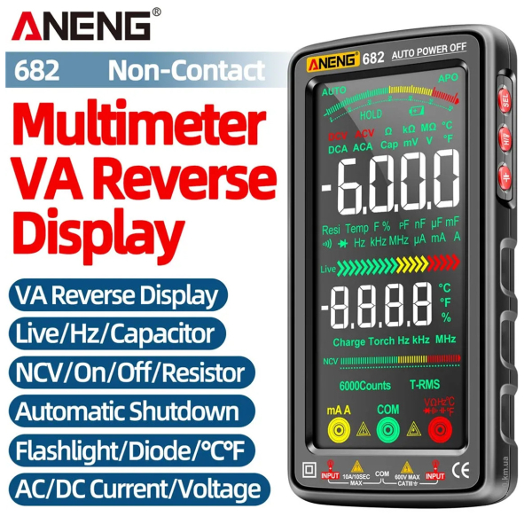 Фото - Мультиметр Aneng 682 750V AC/ 1000V DC Voltage, 10A AC/DC Current, NCV, VA цветной дисплей, True RMS, Smart, литиевый аккумулятор