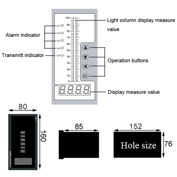 Фото - Контроллер уровня жидкости AGMS84ARS, AC/DC85-240V, 4-20mA, RS-485, 4relay, 80*160mm