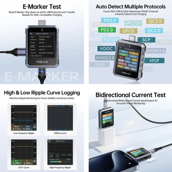 Фото - FNIRSI FNB-C2 USB тестер цифровий (струм / напруга / потужність)