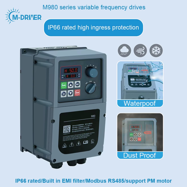 Фото - Частотний перетворювач з 220В 1фаза на 220В 3фази (1/3фаза) векторний 4KW M-Driver 980 з класом захисту IP66