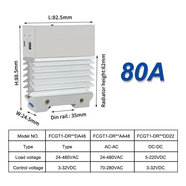 Фото - SSR реле 1фаза FCGT1-DR80DA, 80А, DC-AC