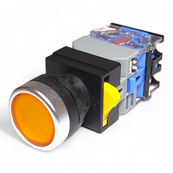 Фото - Кнопка з підсв. LA38-11D жовта 220VAC 1NO/1NC без фікс.