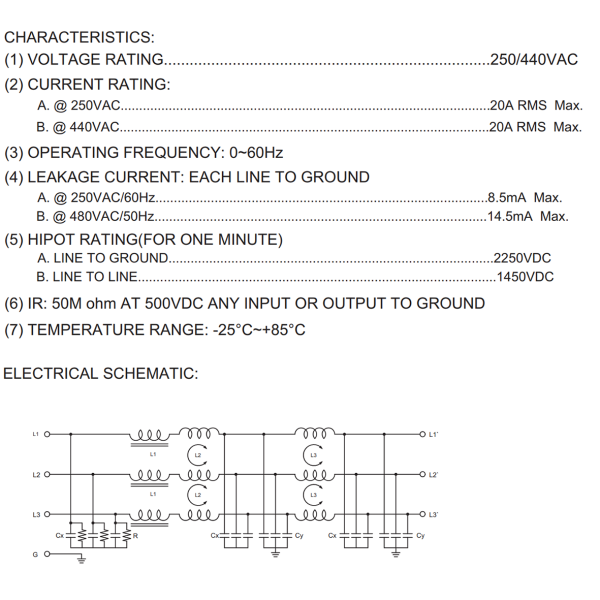 Фото - Фільтр ВЧ EMI 250/440VAC YX84G3-20A-T