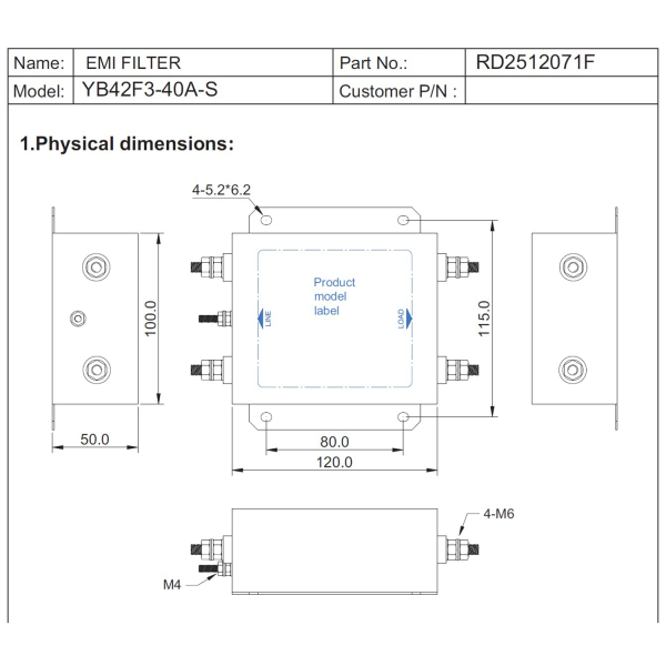 Фото - Фільтр ВЧ EMI 250VAC 40A 1ф YB42F3-40A-S