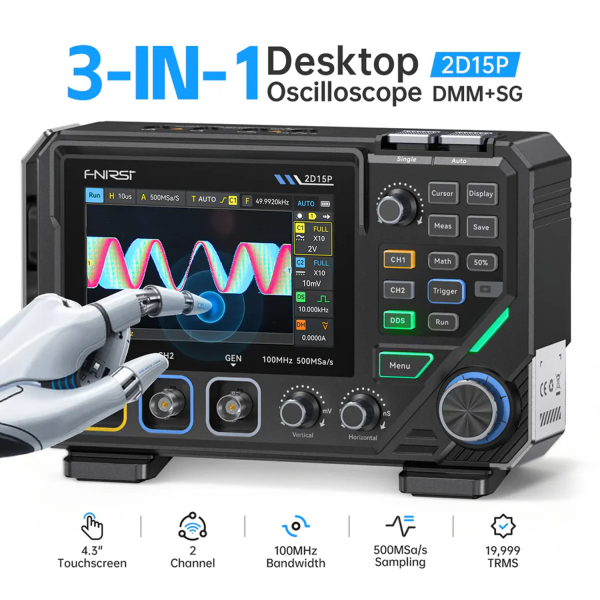 Фото - FNIRSI 2D15P, 2щупи (цифровий мультиметр / портативний осцилограф 100 МГц*2 / генератор сигналів / smart професійний тестер), розширена комплектація