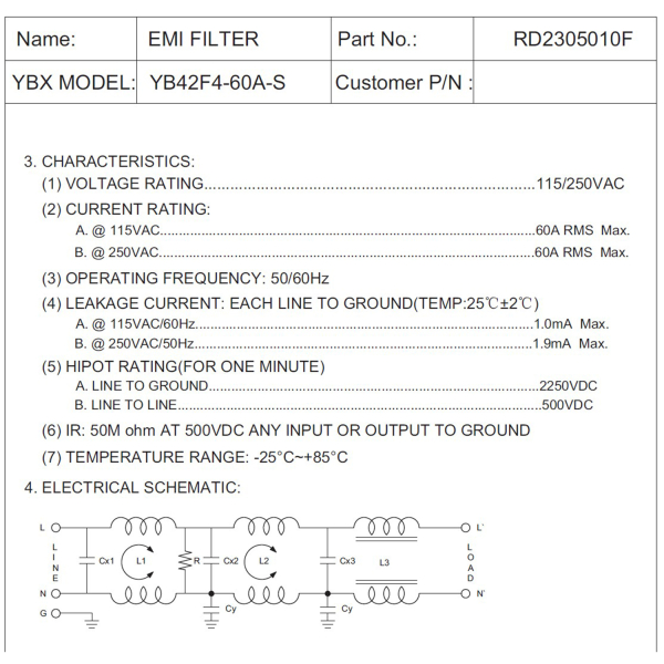 Фото - Фільтр ВЧ EMI 250VAC 60A 1ф YB42F4-60A-S