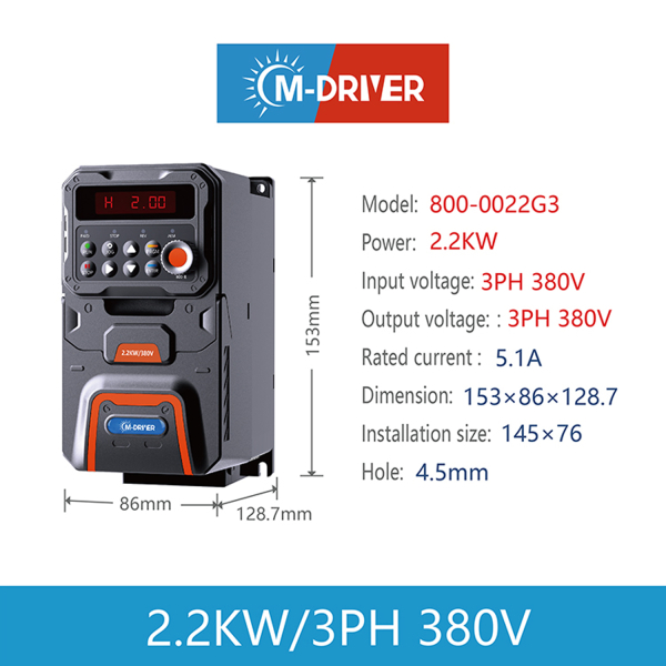 Фото - Частотний перетворювач 380В 3фази векторний 2.2KW M-Driver 800M